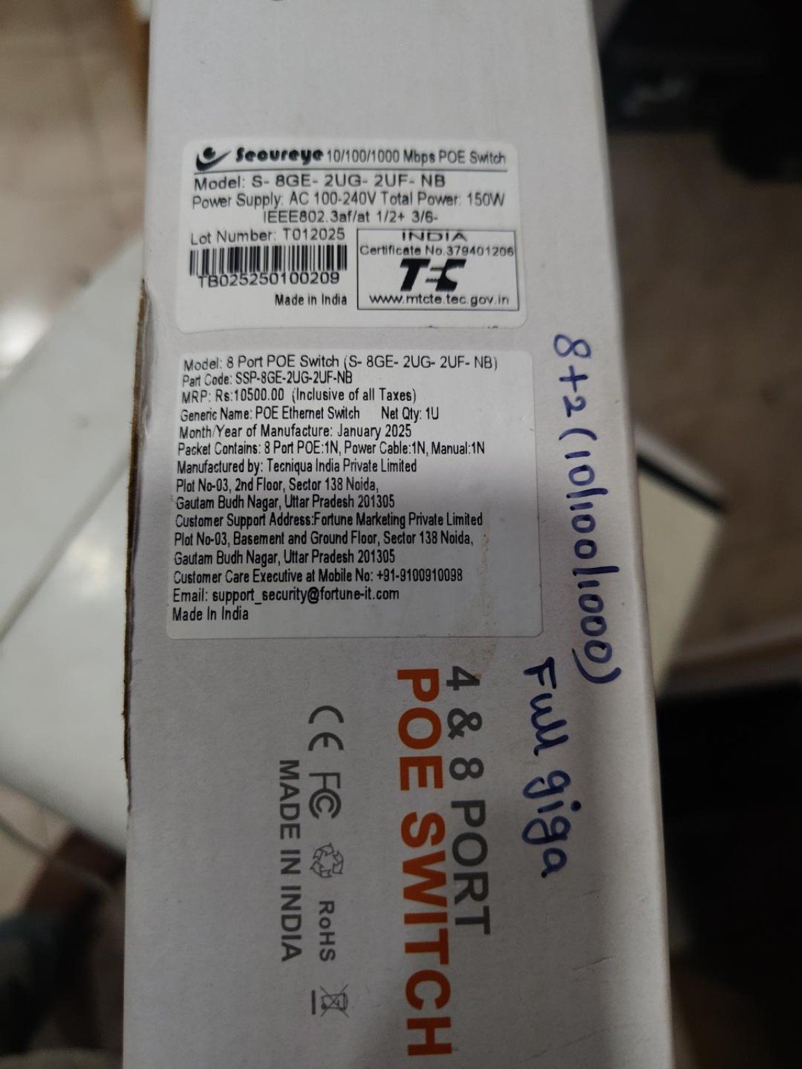 Secureye S-8GE-2UG-2UF-NB 8-Port Gigabit PoE Switch - Image 2