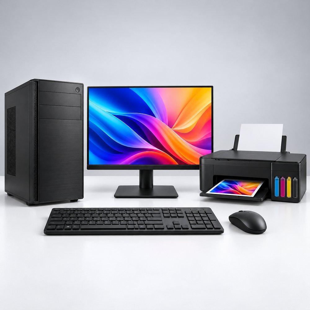 Desktop PC with ink-tank printer — representative image