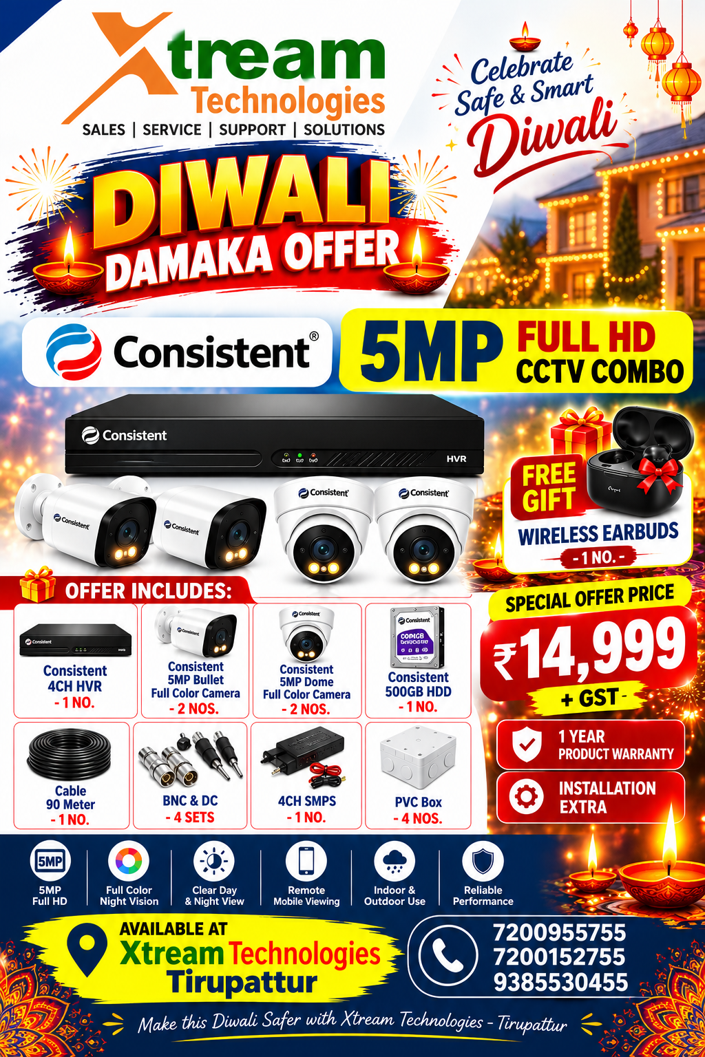 Diwali Offer – Consistent 5MP Full HD CCTV Combo with Free Wireless Earbuds